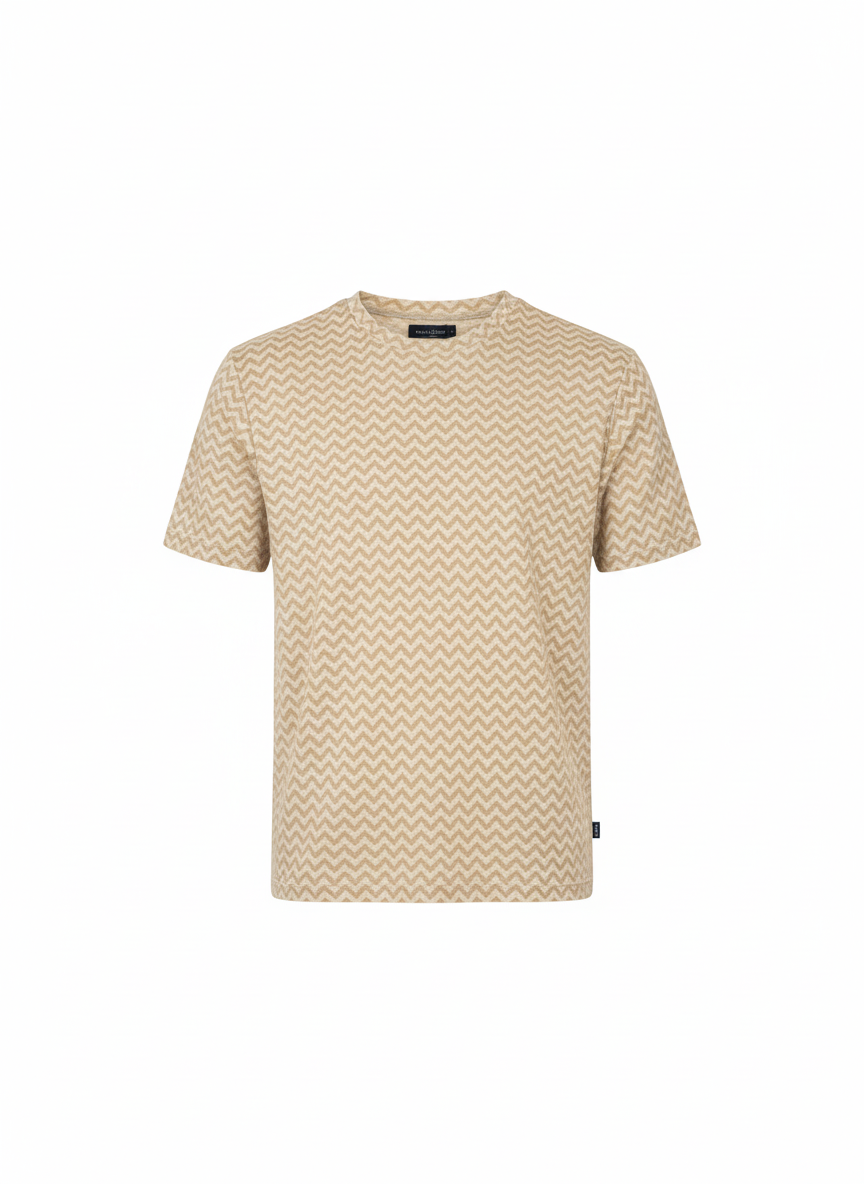 Restrive Brown Zig Zag Stripe T-Shirt | Cotton Blend Lycra Tee