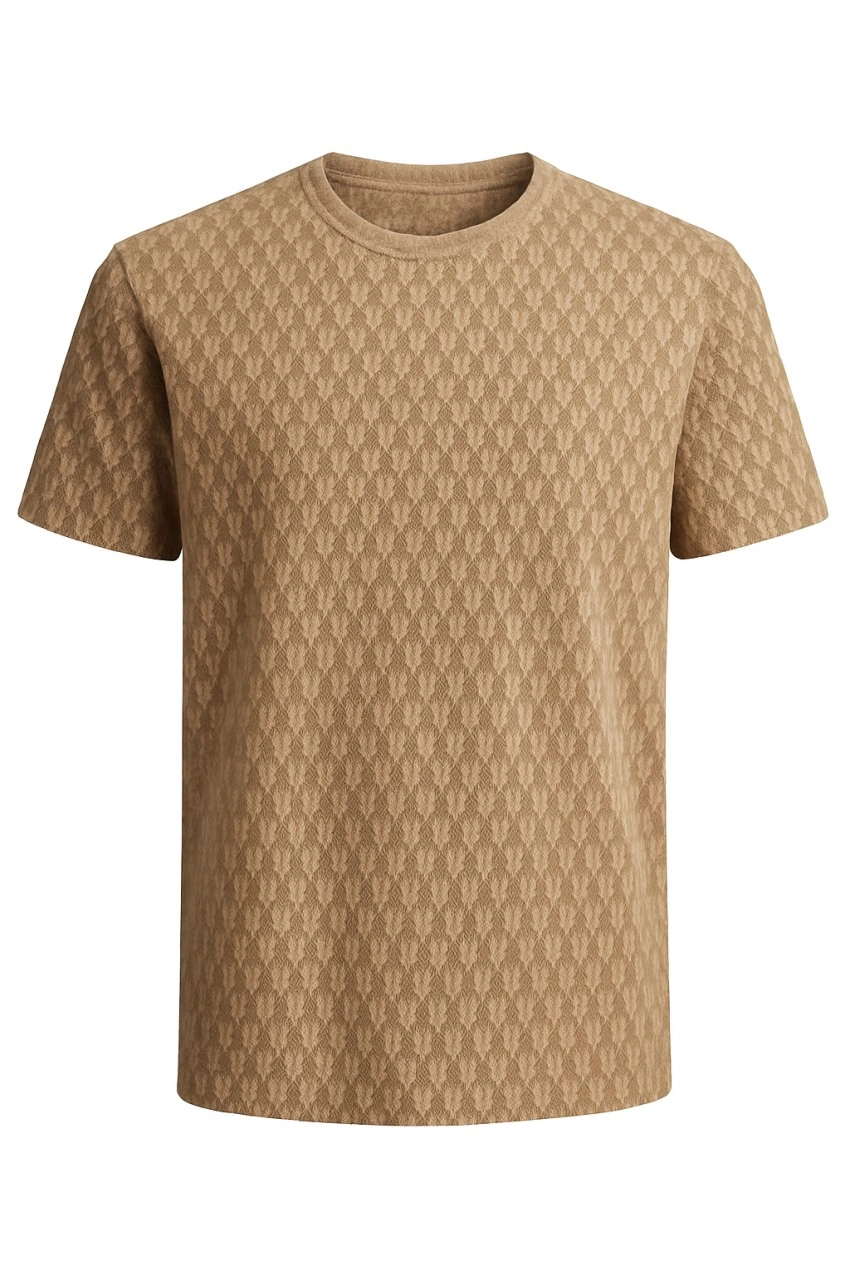 Restrive Men's Brown Diamond Pattern T-Shirt – Cotton Lycra Comfort Fit (L | XL)
