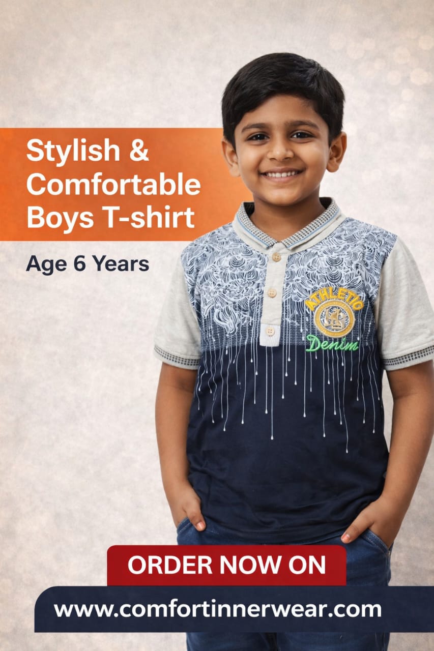 Boys Navy Blue & White Polo T-Shirt – Athletic Denim Design | Age 6 Years | Soft Cotton Blend