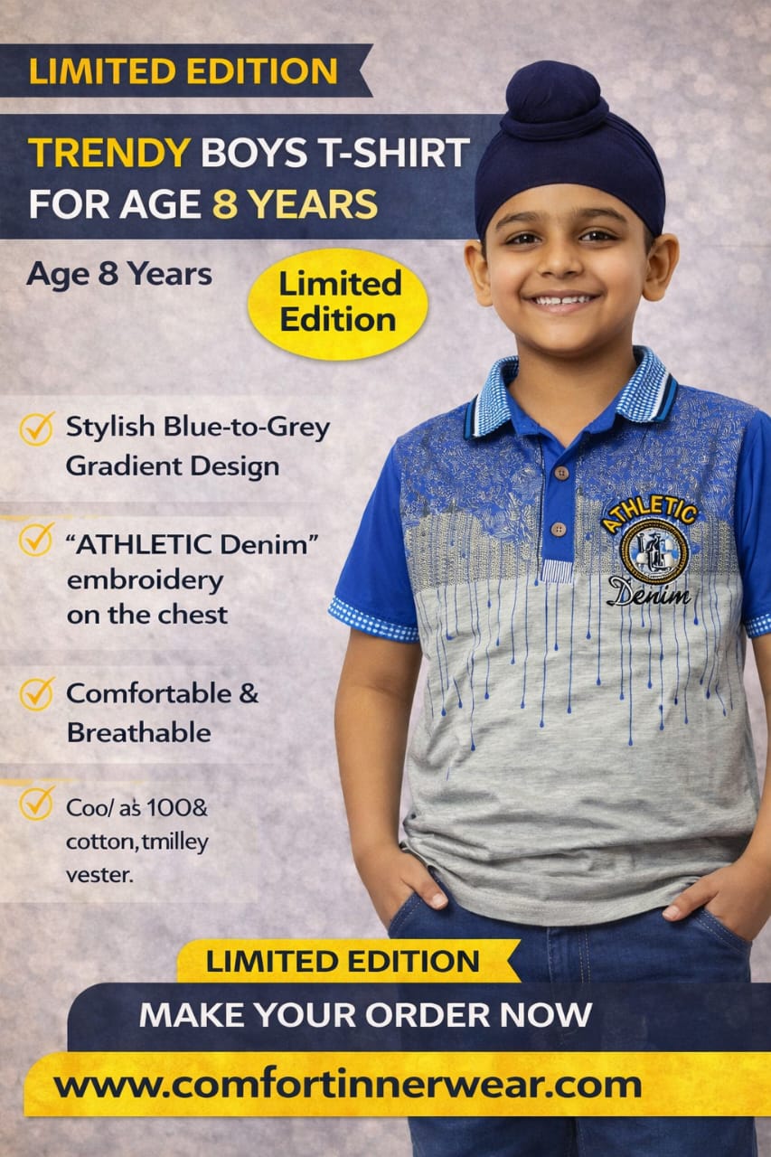 Boys Blue & Grey Athletic Denim Polo T-Shirt – Limited Edition (Age 8 Years)