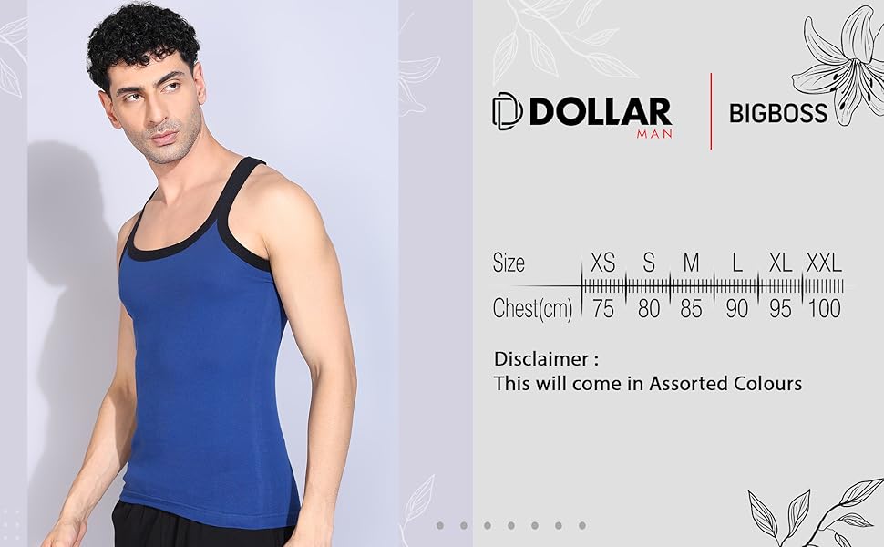 Dollar Bigboss Men's Assorted Solid Combed Cotton Racerback Styled Gym Vest (Colour May Vary) size M to XXL