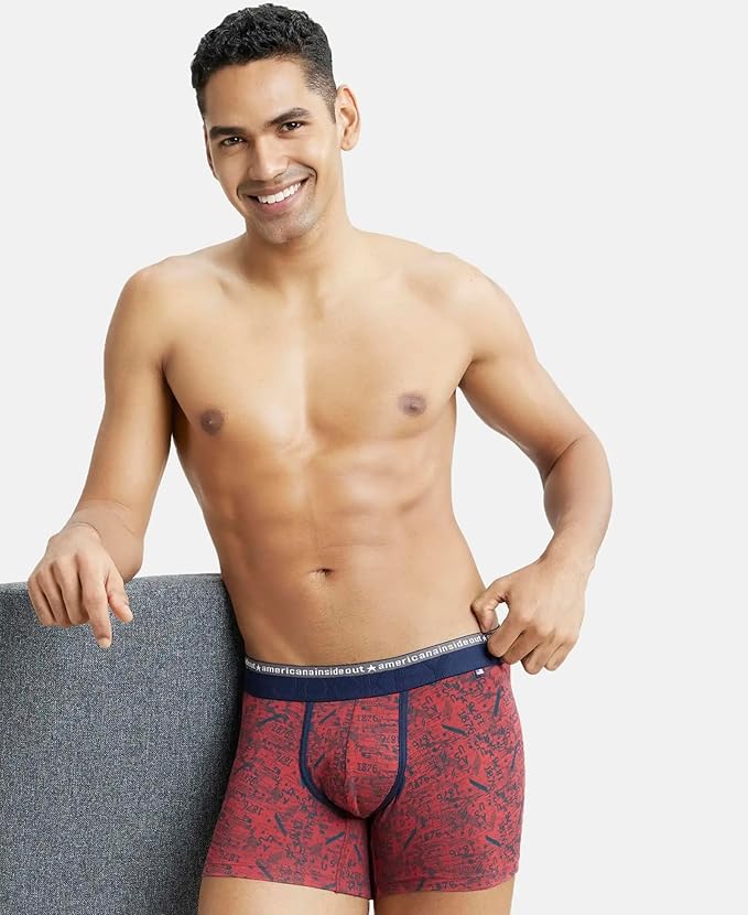 Jockey US63 Men's Super Combed Cotton Elastane Stretch Printed Trunk with Ultrasoft Waistband - XL size 100-105cm (Pack of 1 Prints May Vary)