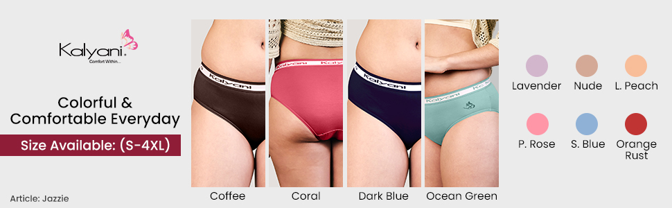 Kalyani Jazzie Ladies  Girls Mid Waist Hipster Underwear  XL (95cm) (Colour may Vary)