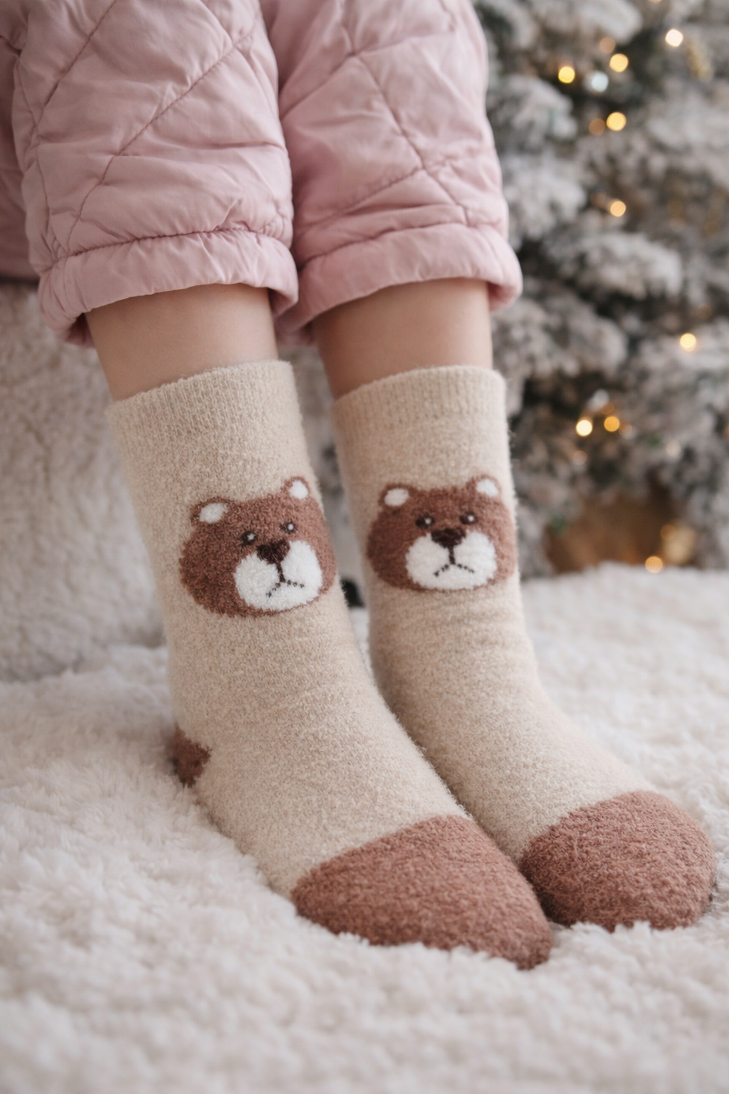 Ladies Winter Socks – Soft Fleece Cute Bear Design