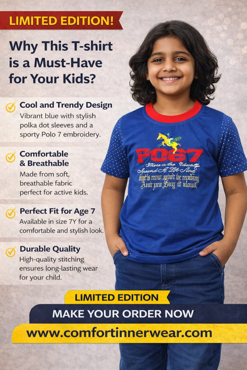Boys Blue Polo 7 Printed T-Shirt – Soft Cotton Casual Wear for Kids (Age 7 Years) | Limited Edition