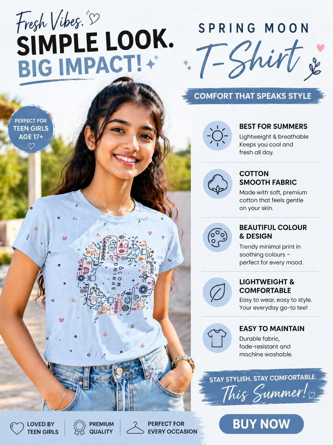 Buy Girls Woogly Printed T-Shirt Online | Soft Cotton Summer Top for Teen Girls Size M