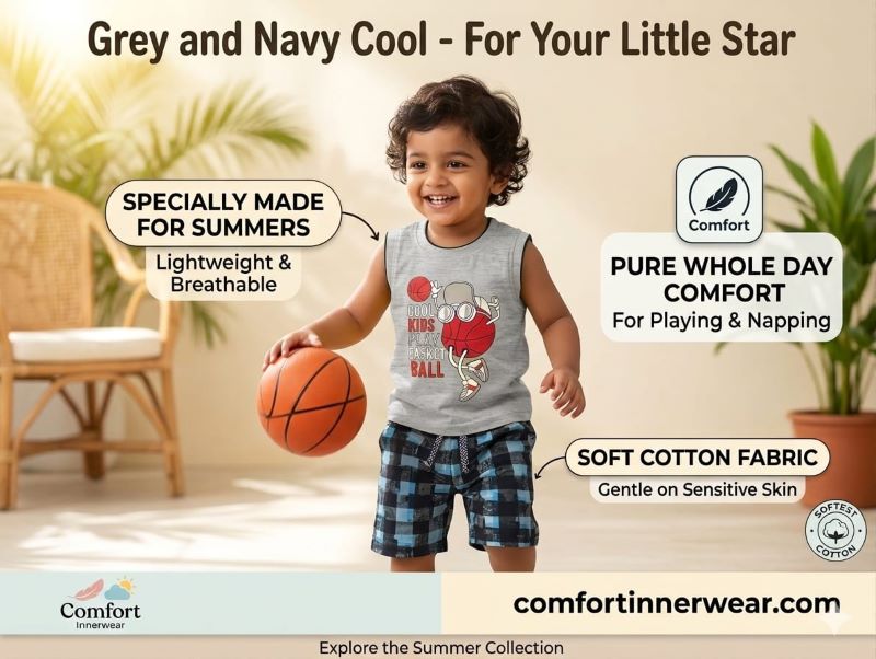 Kids Sleeveless Cotton Summer Suit Set  Soft & Breathable Boys Clothing size 20 cm
