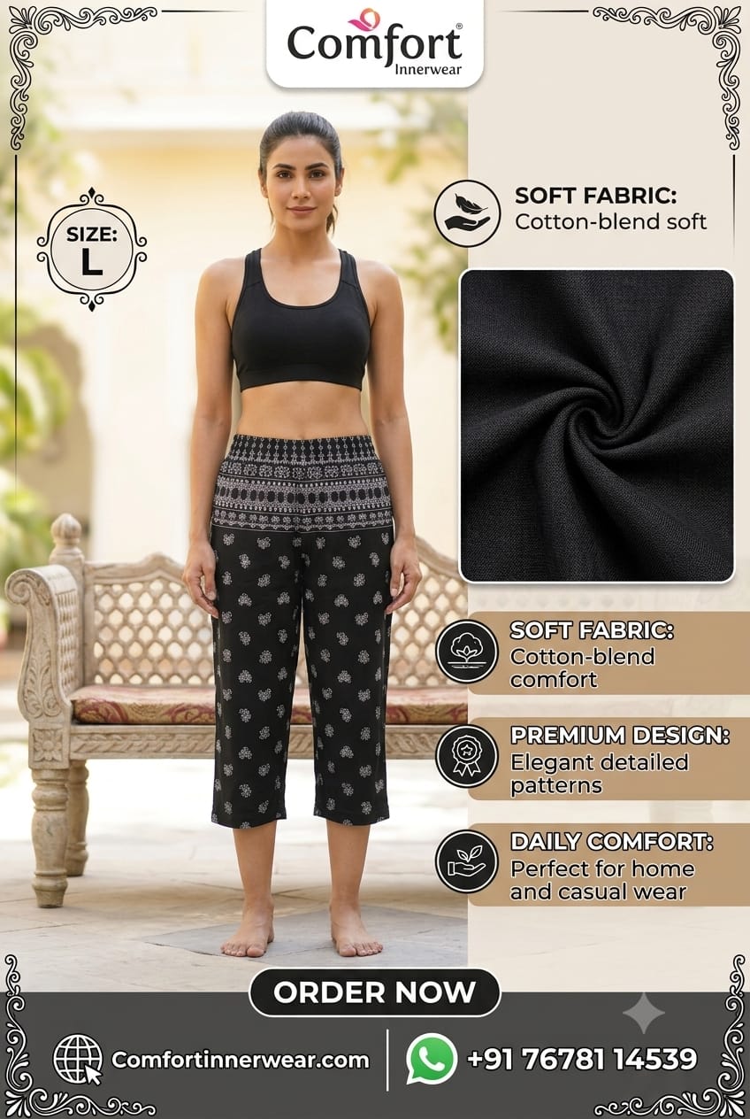 Women's Cotton Blend Capri Pants for Daily Wear | Soft Fabric Printed Lounge Capri | Size L - Comfort Innerwear