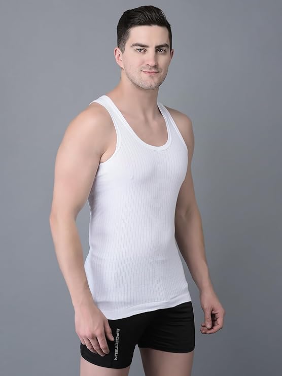 Dollar Hutch White Vest for Men | 100% Cotton Comfortable Innerwear pack of 3