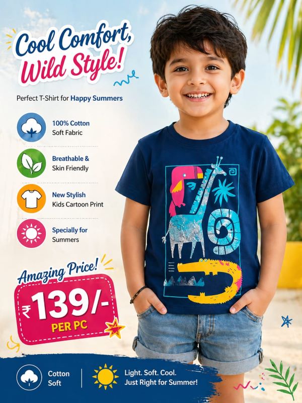 Girls 100% Cotton Printed T-Shirt – Soft, Breathable Summer Wear for Kids (Age 3–4 Years)