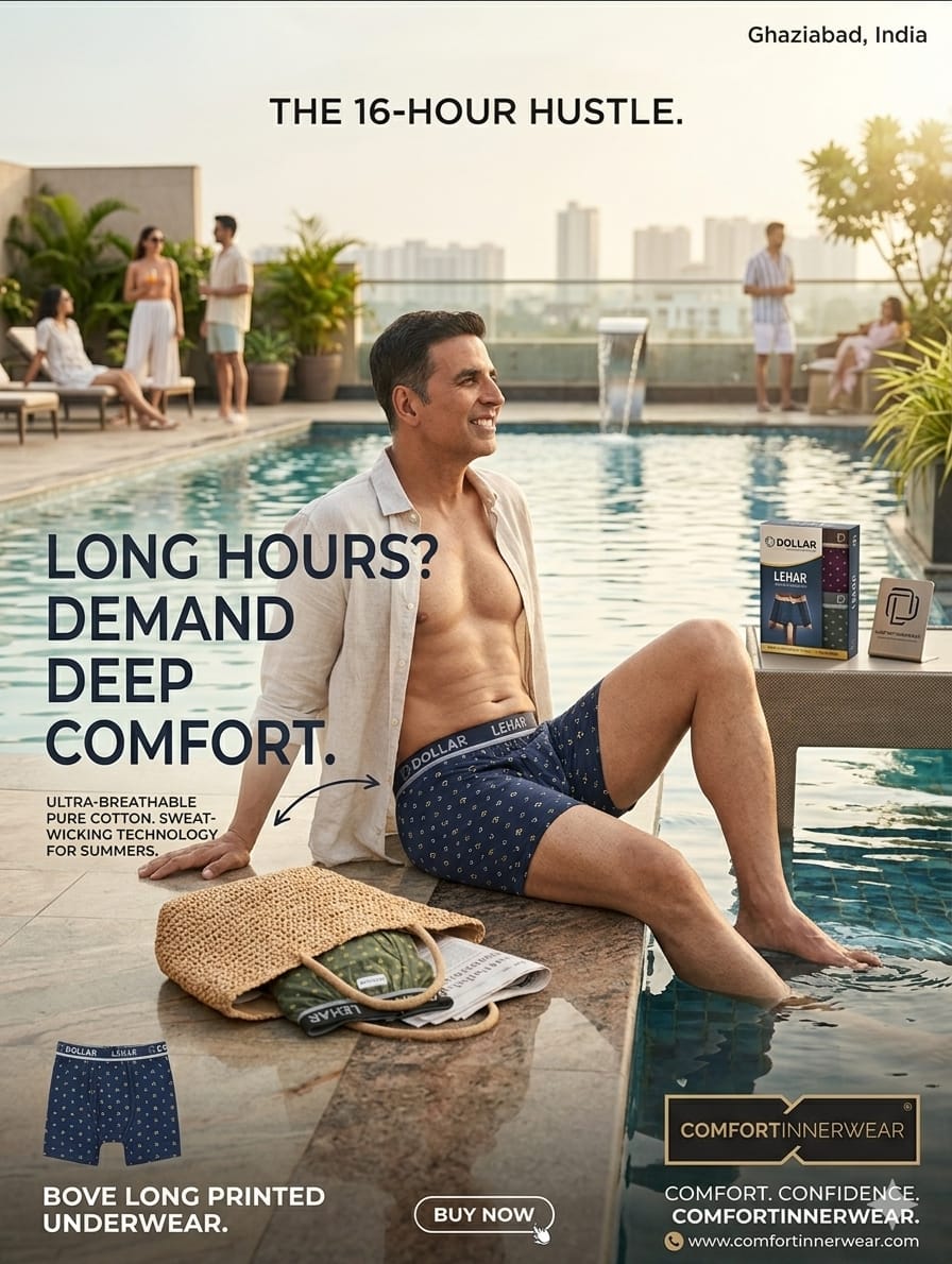 Dollar Lehar  Long Printed Men’s Underwear Size L (90 cm) – Soft Cotton Comfort Boxer for Summers