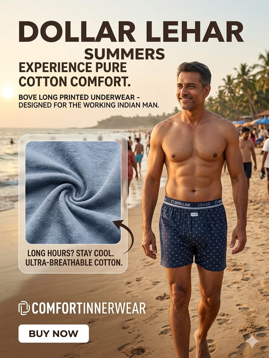 Dollar Lehar  Long Printed Men’s Underwear Size L (90 cm) – Soft Cotton Comfort Boxer for Summers