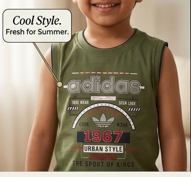 Kids Sleeveless Cotton Night Suit Set for Boys  Soft Summer Wear Size 24 cm