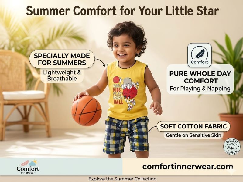 Kids Sleeveless Cotton Summer Suit Set  Soft & Breathable Boys Clothing size 20 cm