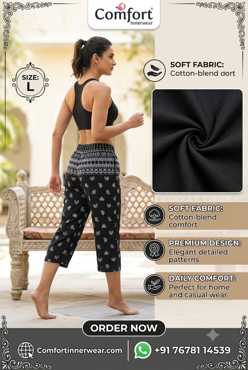 Women's Cotton Blend Capri Pants for Daily Wear | Soft Fabric Printed Lounge Capri | Size L - Comfort Innerwear