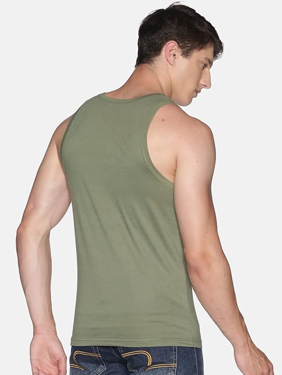 DOLLAR ATHLEISURE Men Regular Fit Typographic Sleeveless Vest with Scoop Neck (All Sizes S, M , L &XL)