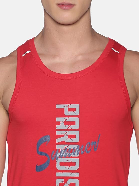 DOLLAR ATHLEISURE Men Regular Fit Typographic Sleeveless Vest with Scoop Neck (All Sizes S, M , L &XL)