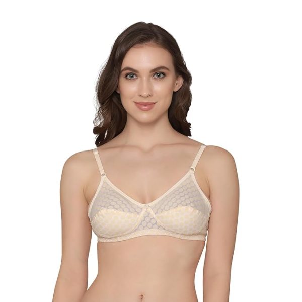 Kalyani Moon Wirefree Printed Cotton Polka Dot Bra - Off White